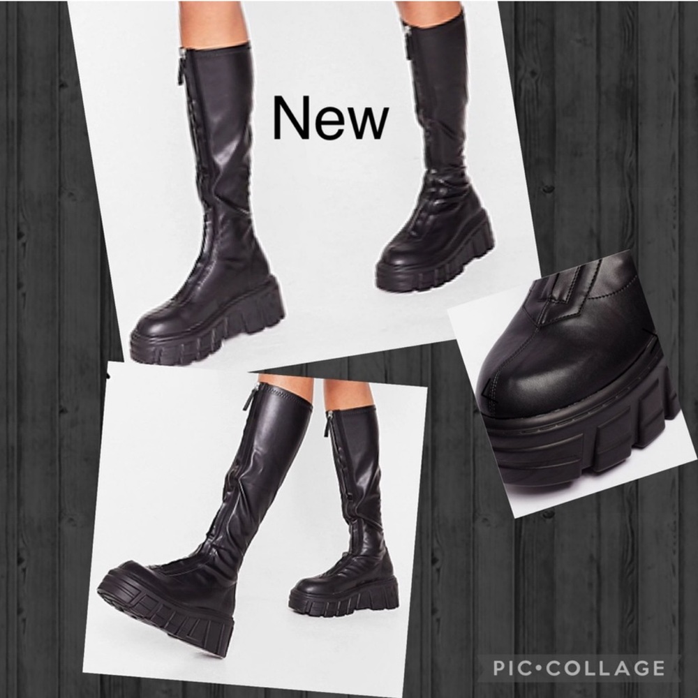 NastyGal Faux Leather High Calf Black Boot